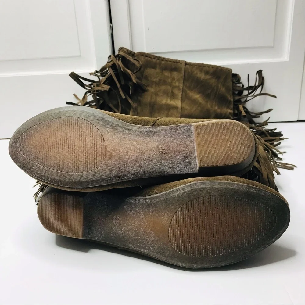 DIBA Taupe Midrise Heart Tee Fringe Tall Boots Size 9